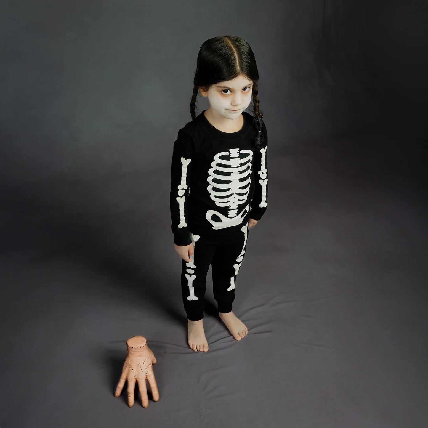 Skeleton Glow in the Dark Print on Black PJ Set | Petit Lem