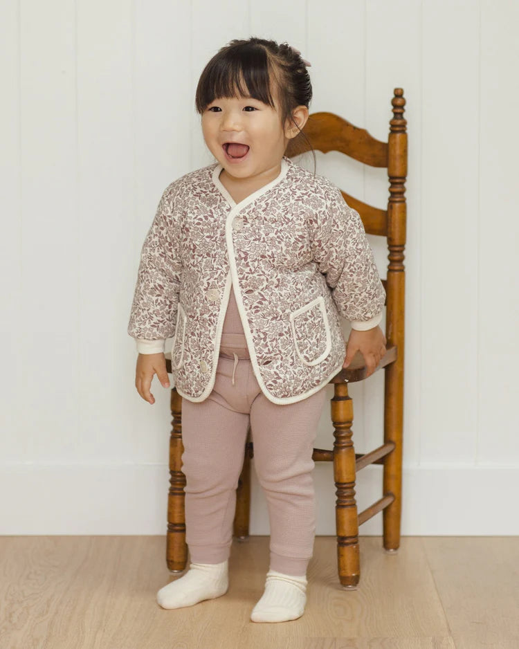 Quilted V-Neck Button Jacket | Mauve Ditsy | Quincy Mae