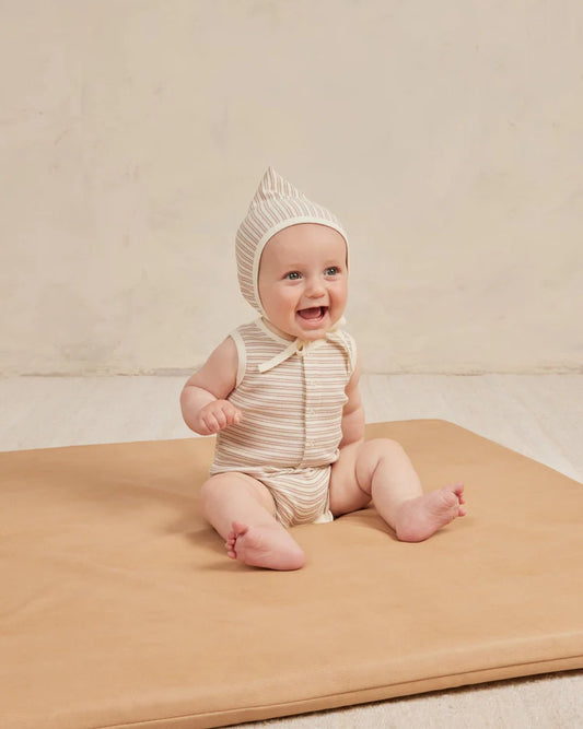 Ribbed Henley Romper | Quincy Mae | Oat Stripe