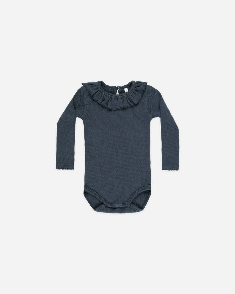 Ruffle Collar Bodysuit | Indigo | Rylee & Cru