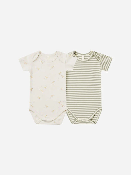 Short Sleeve Bodysuit, 2 Pack | Quincy Mae | Ducks, Sage Stripe