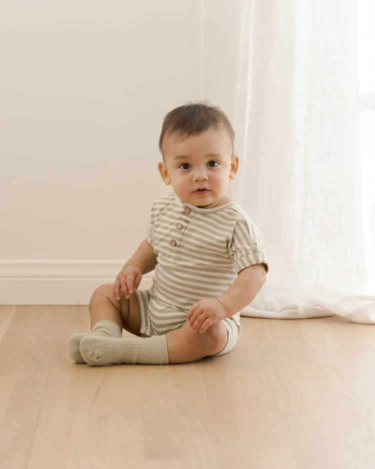 Short Sleeve One-Piece | Quincy Mae | Sage Stripe