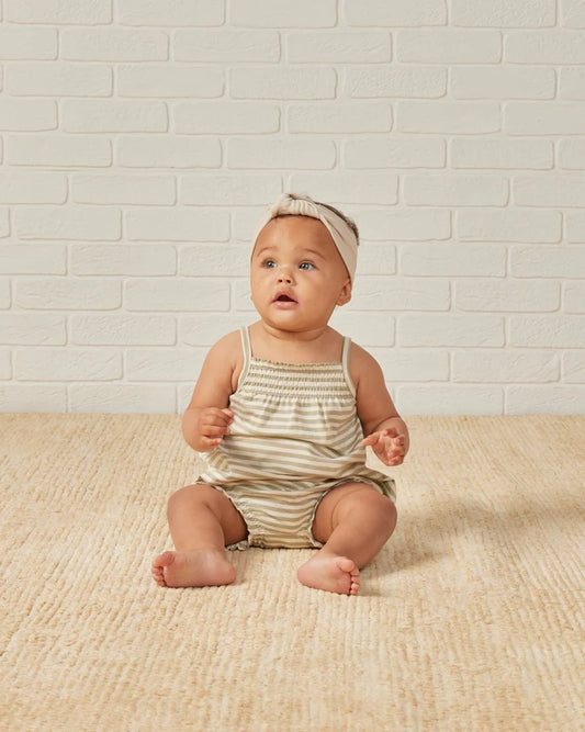 Smocked Tank + Bloomer Set | Quincy Mae | Sage Stripe