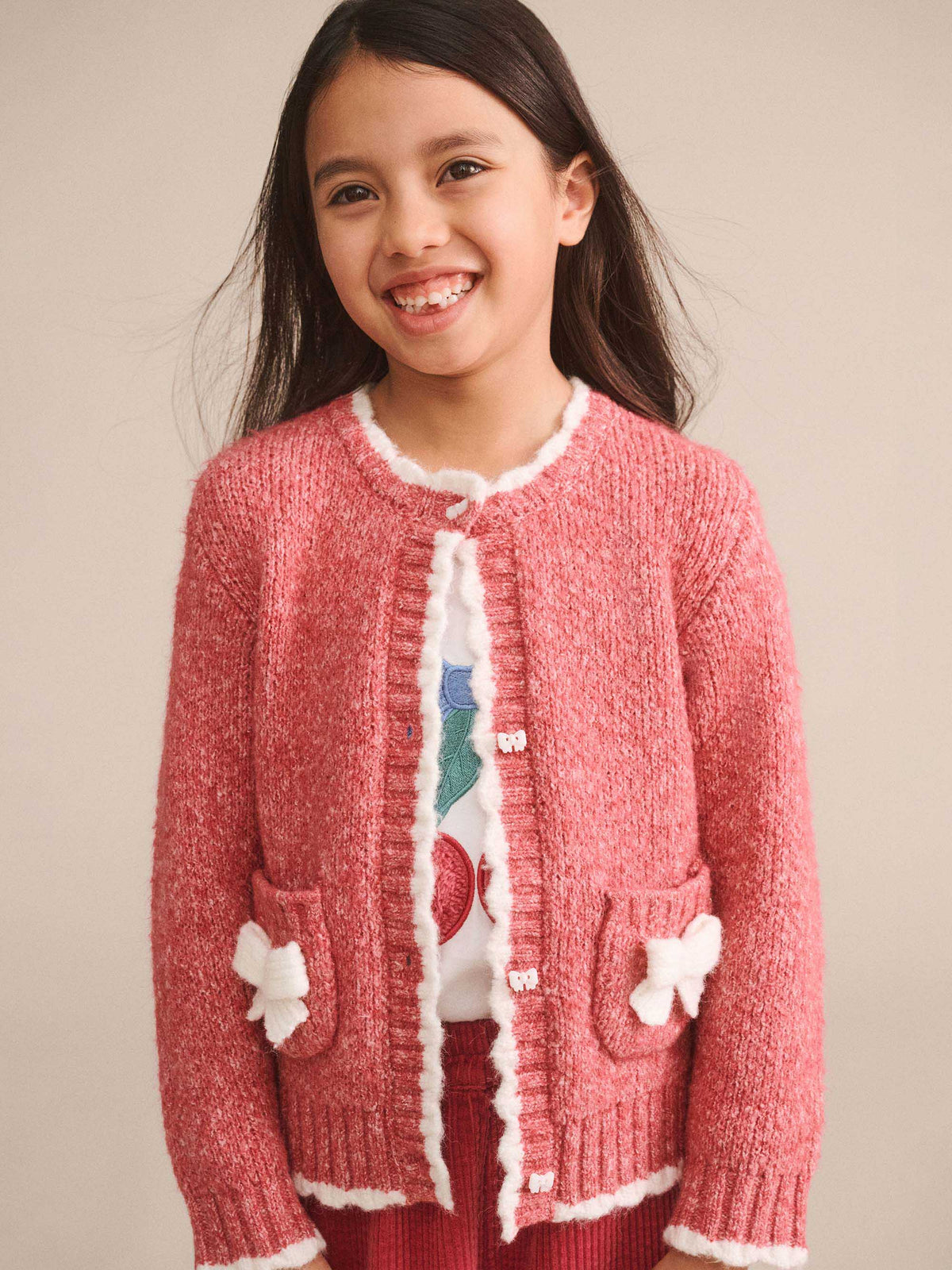 Bow Scalloped Cardi | Berry | Hux Baby