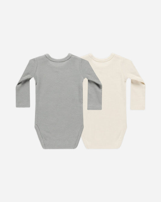 Waffle Bodysuit, 2 Pack | Natural, Dusty Blue | Quincy Mae