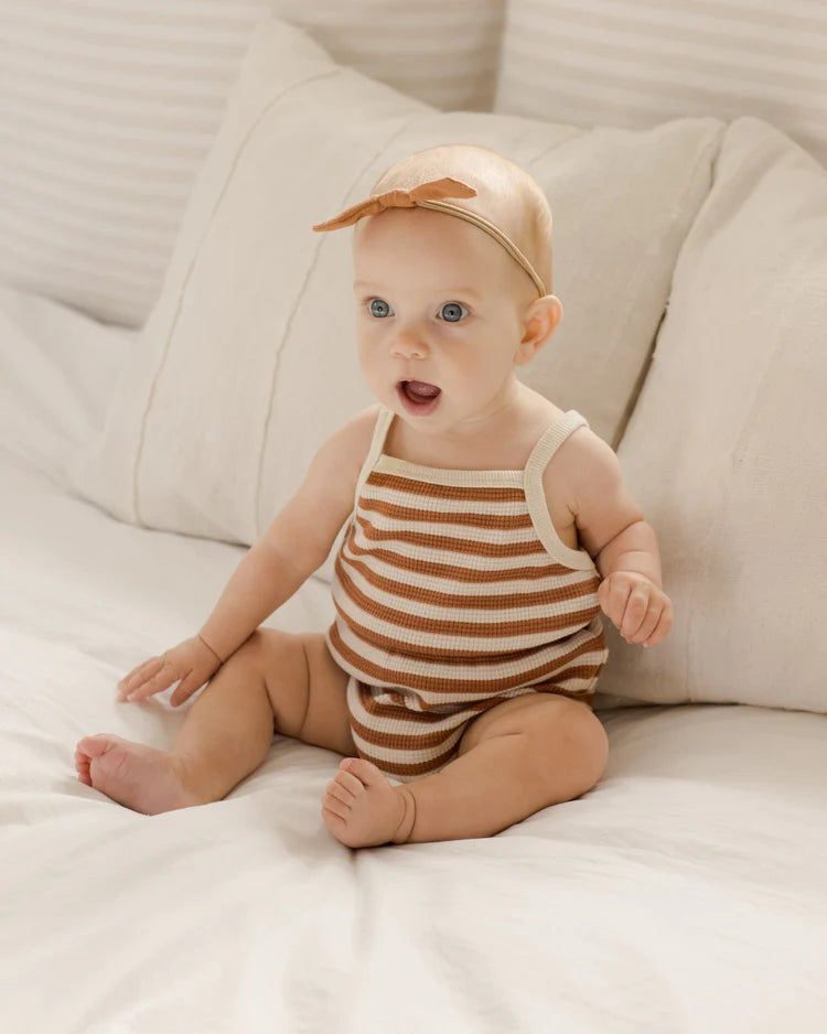 Waffle Cinch Romper | Quincy Mae | Clay Stripe