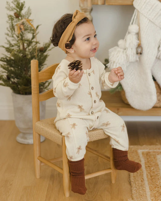 Waffle Long Sleeve Jumpsuit | Gingerbread | Quincy Mae