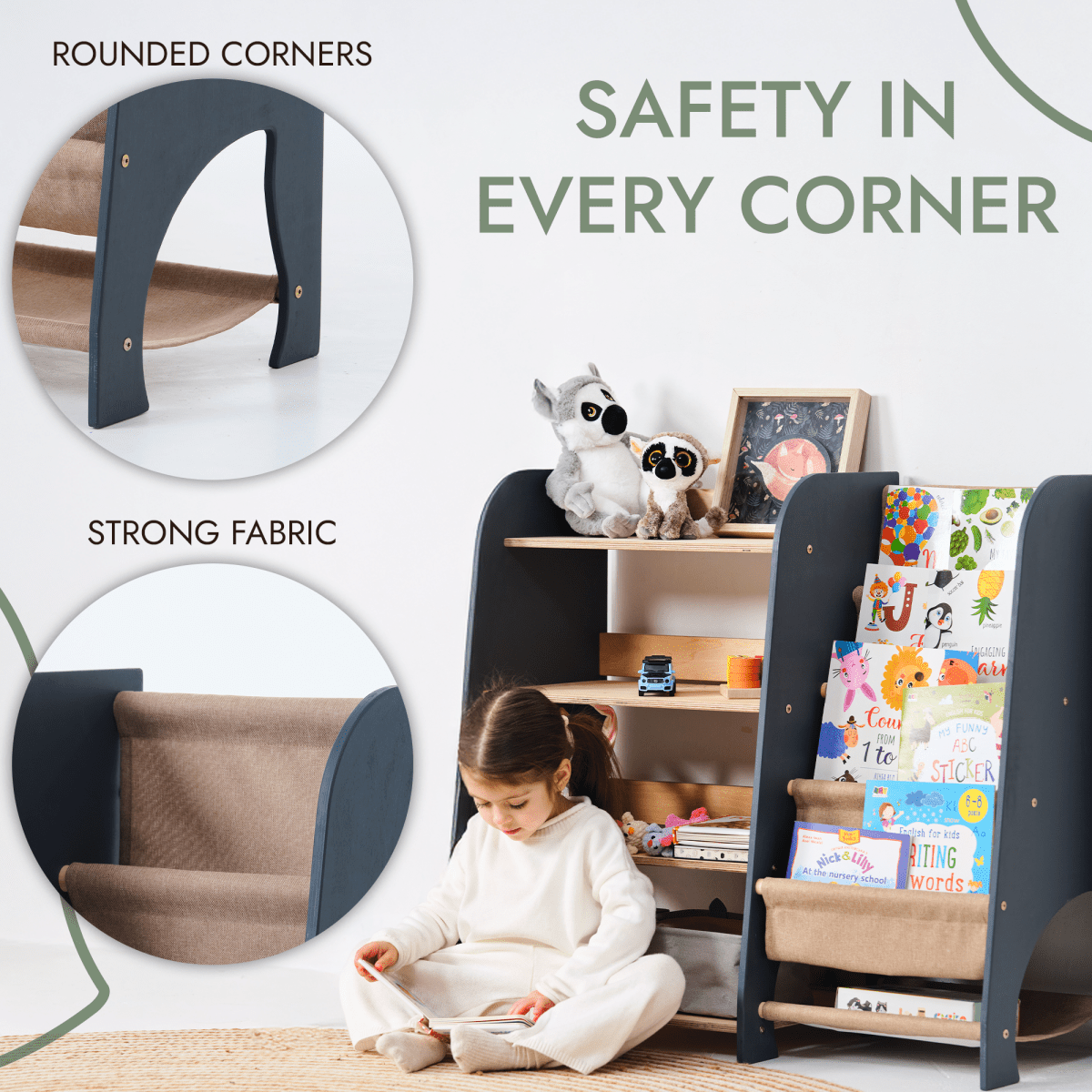 Wooden Montessori Shelves for Toddler 2in1: Bookshelf & Toy Shelving