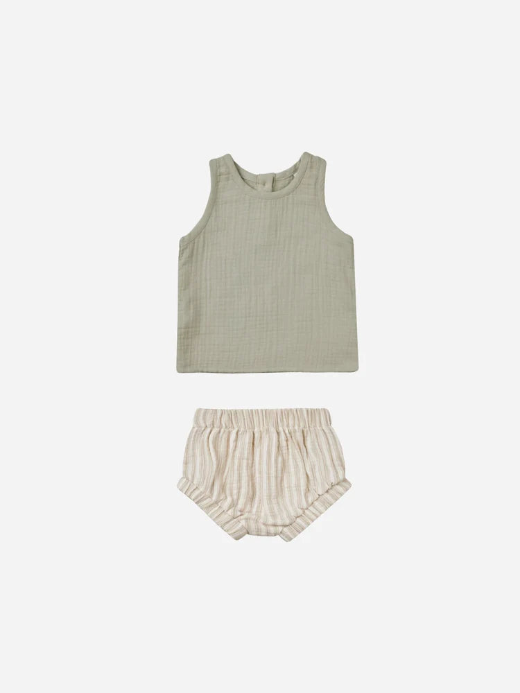 Woven Tank + Short Set | Quincy Mae | Sage Stripe