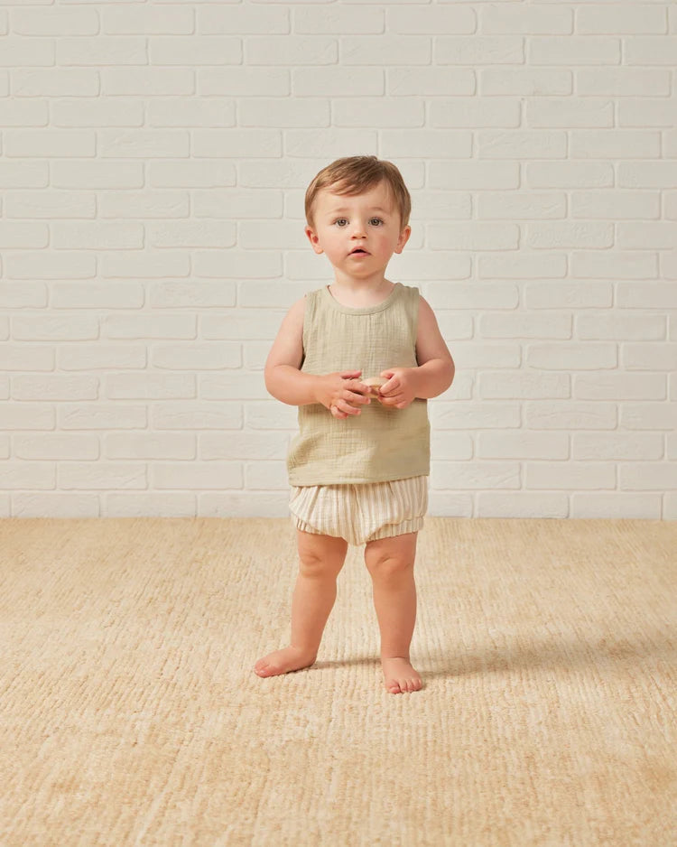 Woven Tank + Short Set | Quincy Mae | Sage Stripe