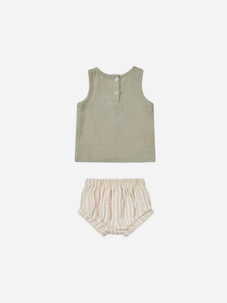 Woven Tank + Short Set | Quincy Mae | Sage Stripe