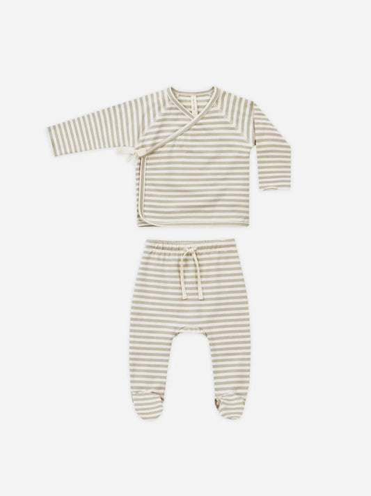 Wrap Top + Footed Pant Set | Quincy Mae | Ash Stripe
