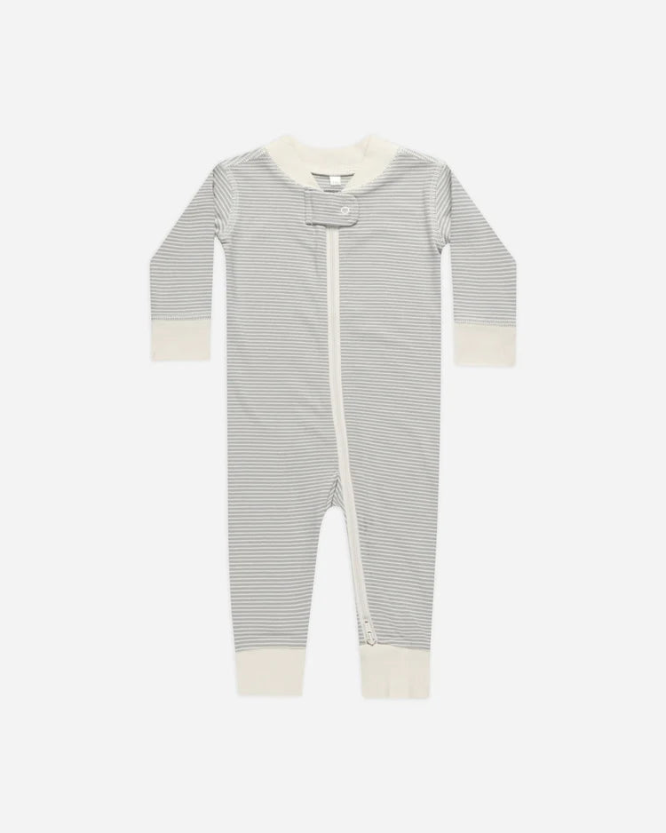 Zip Long Sleeve Sleeper | Blue Micro Stripe | Quincy Mae